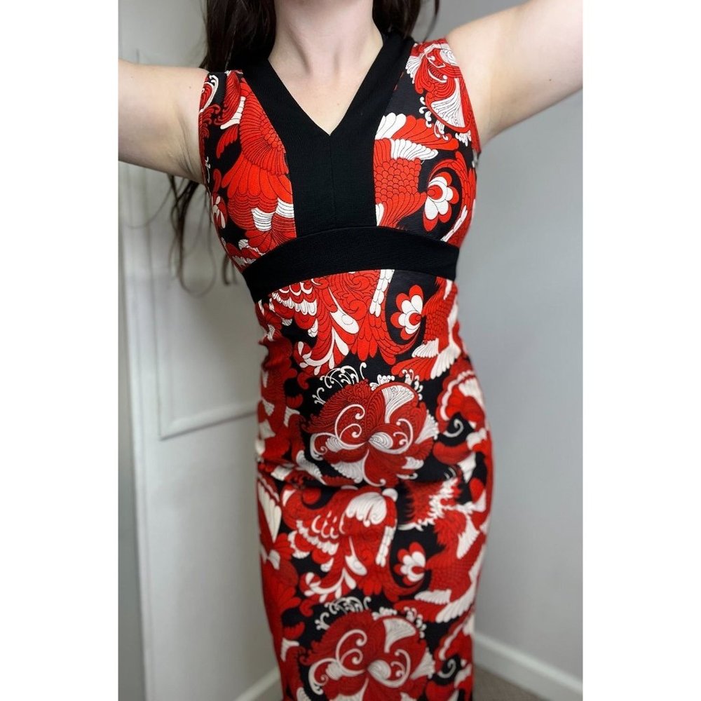 1960s Vintage Mod Long Dress Red, Black, and White Sleeveless Midi Dress - Picture 5 of 12